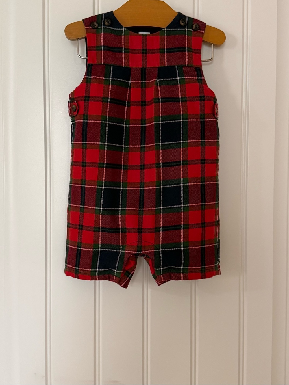Janie and Jack Plaid Shortall Overall Romper 6-12M